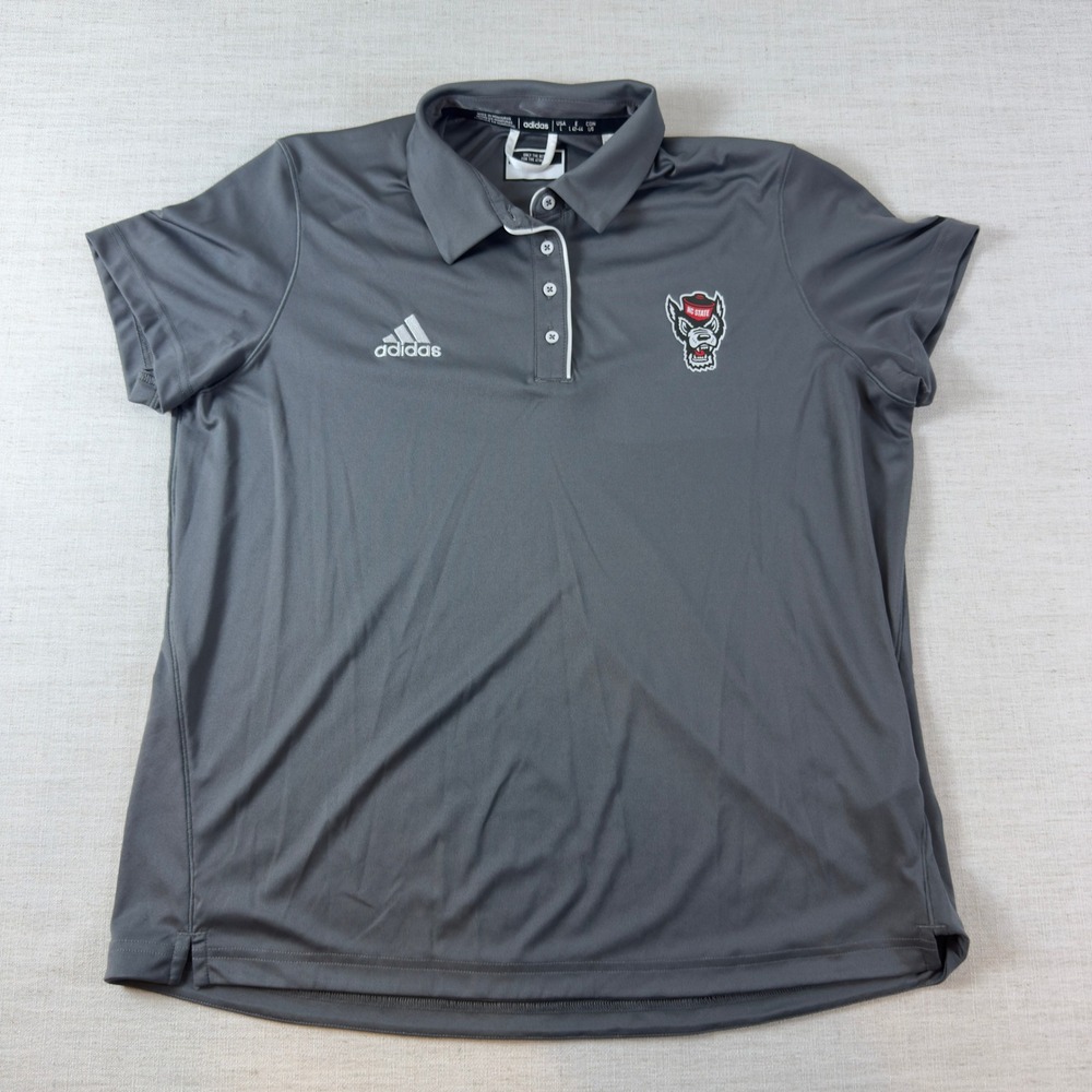 NWOT Adidas NC State Wolfpack Polo Shirt Gray Womens Large Tuffy Logo IW2311